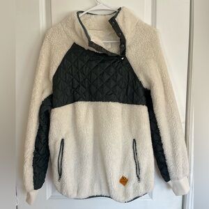 Cozy White and Black Sherpa Pullover Simply Southern Small
